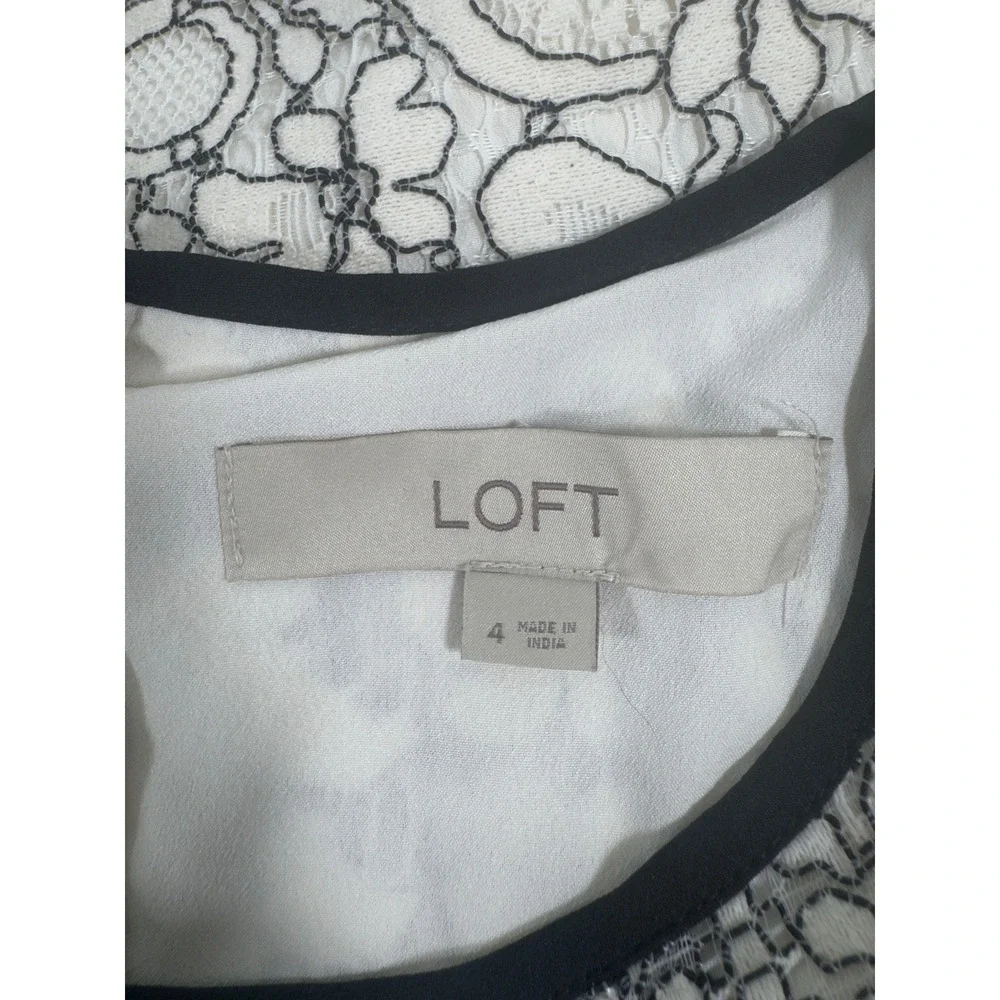 LOFT Floral Lace Shift Dress Womens 4 Ivory Black Sleeveless Cocktail‎ Wedding